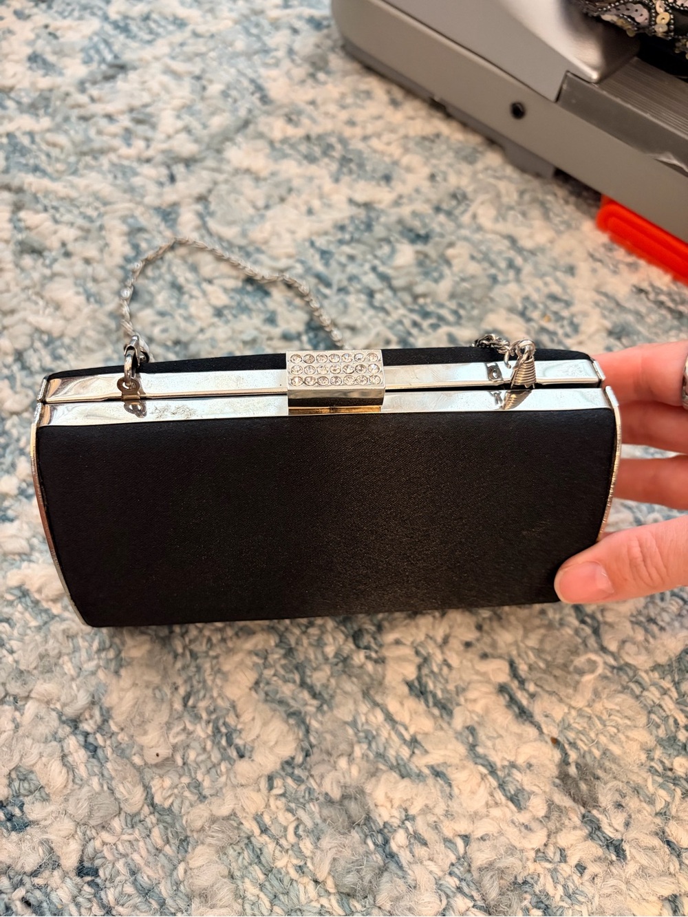 Black Rhinestone Clasp Evening Clutch Purse